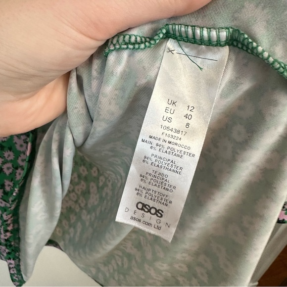 ASOS | Green and Purple Floral Mini Tea Dress with Twist Front Size 8 - Picture 5 of 7